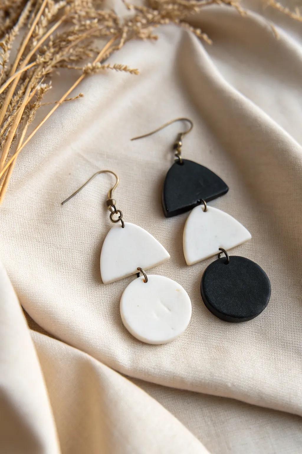Elevate your style with chic monochrome clay earrings that blend simplicity with elegance.