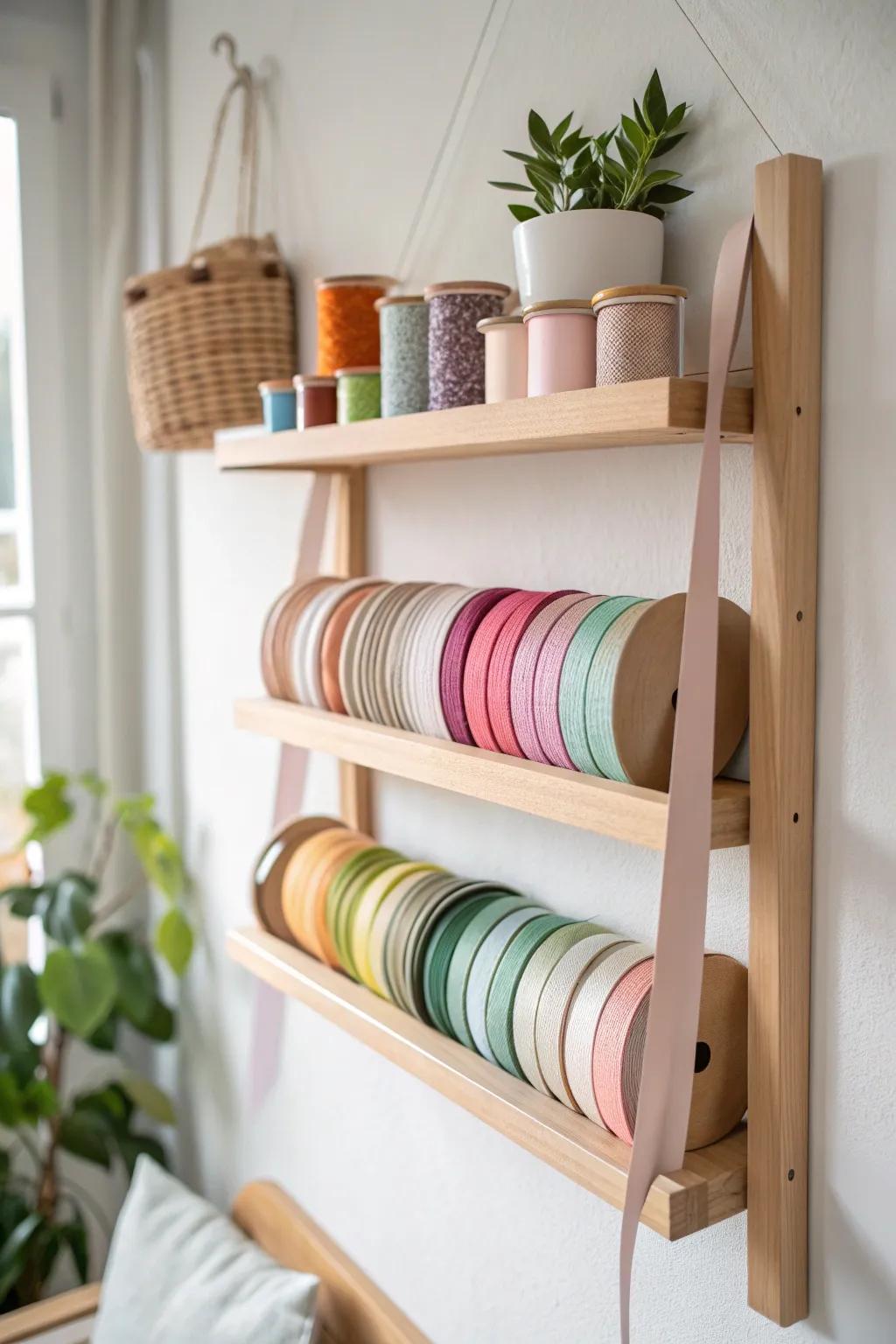 Transform your craft space with simple elegance: Discover the art of storing ribbons with style.