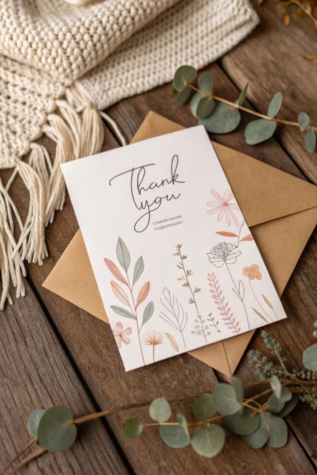 Embrace the art of gratitude with a thank you card that speaks in colors.