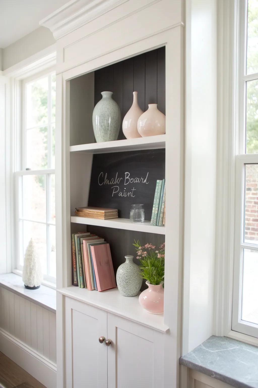 Transform your shelves into a canvas for creativity with chic chalkboard paint. #ScandiBoho #MinimalistCharm