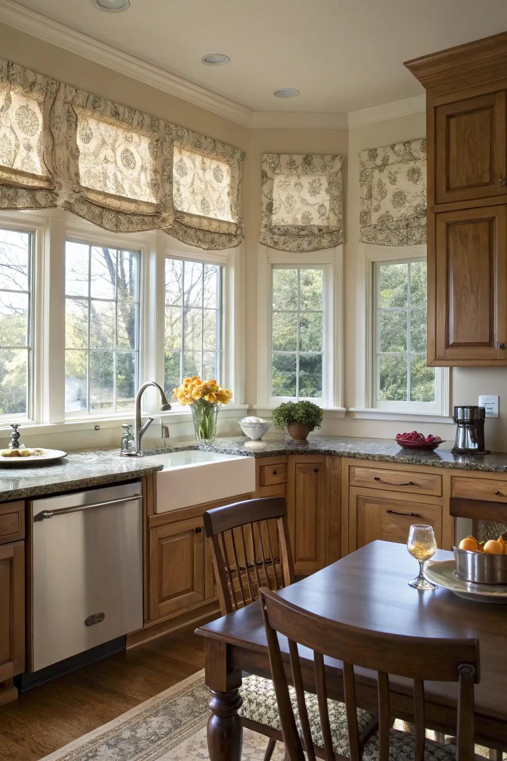 Roman shades offer a clean and tailored look.