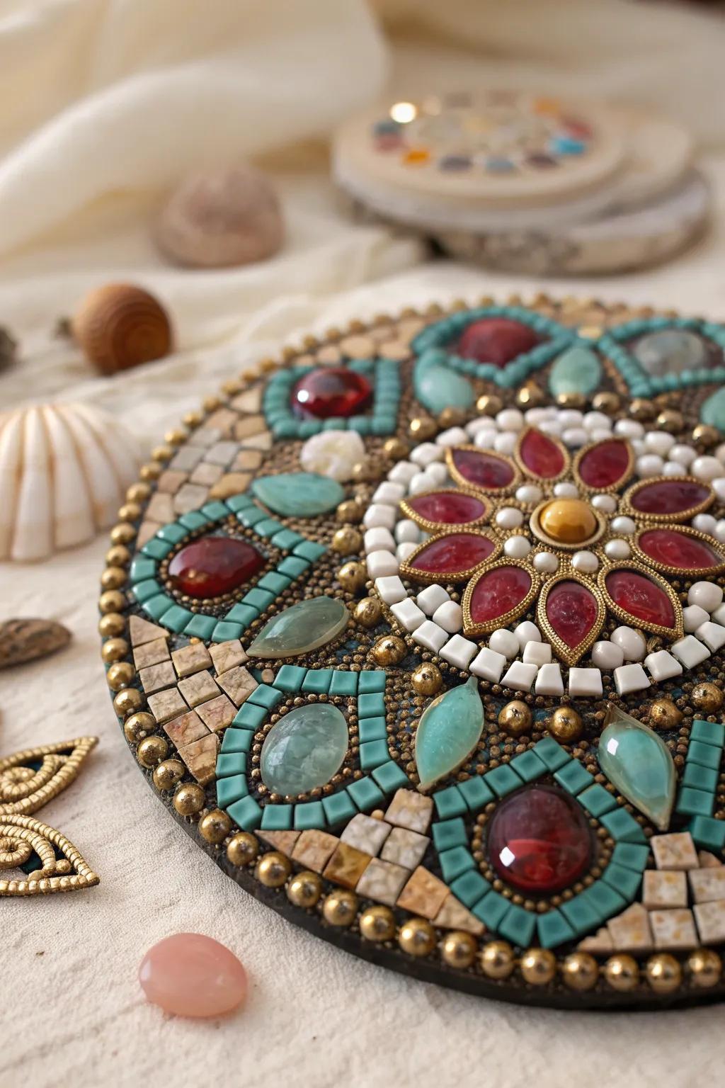 Discover the artistry of jewelry mosaics, where textures and colors create a stunning tapestry of elegance.