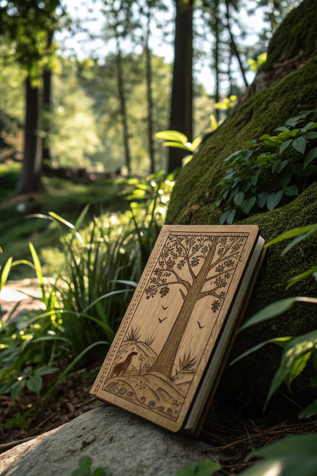 Embrace nature's tranquility with a beautifully crafted journal cover, where simplicity meets the serene beauty of the wild.