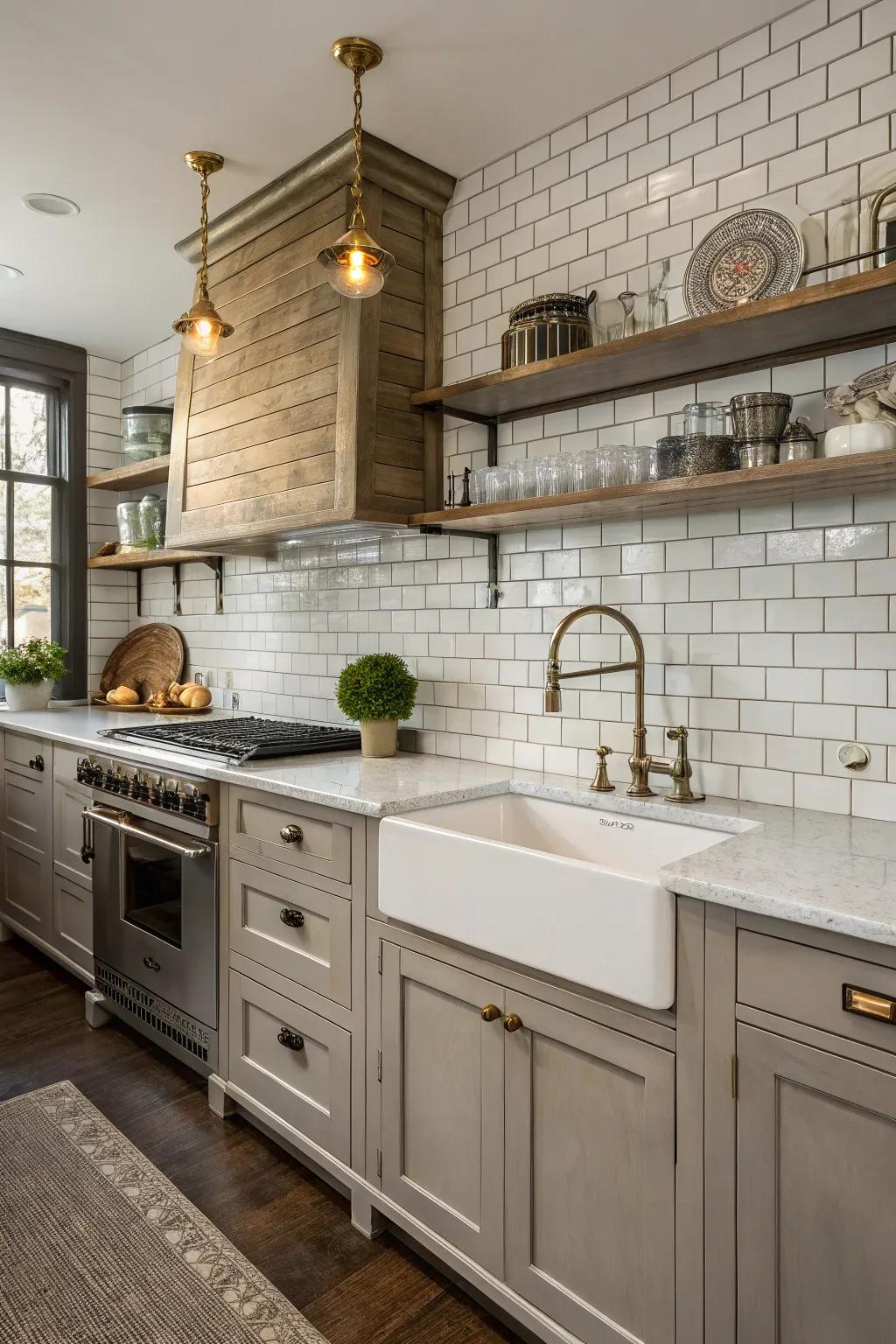 Traditional subway tiles meet modern metal fixtures for a classic yet contemporary kitchen.