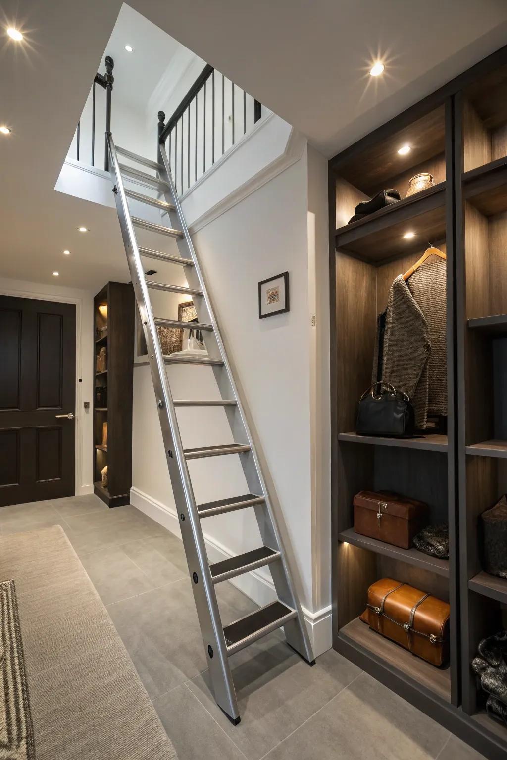 Elevate your space with a sleek under-stair ladder nook, where style meets practicality.