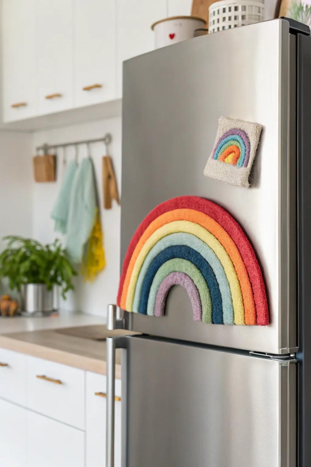 Add a splash of joy to your space with a handmade rainbow magnet that captures the essence of Scandinavian minimalism and boho charm.
