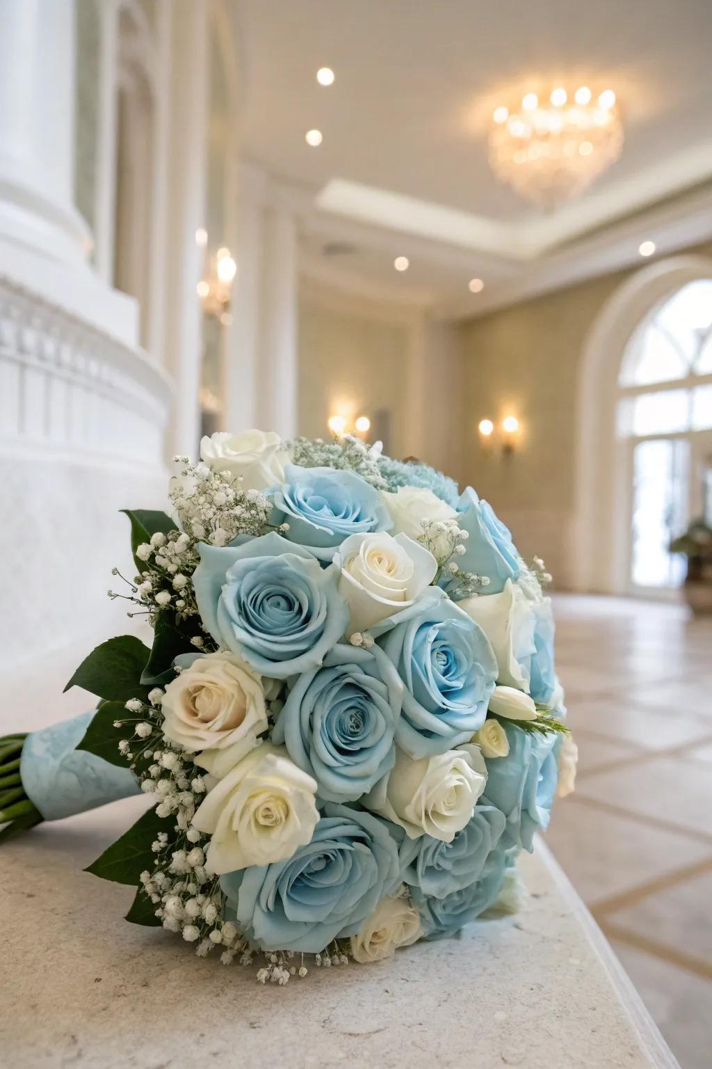 An elegant bouquet of light blue roses.