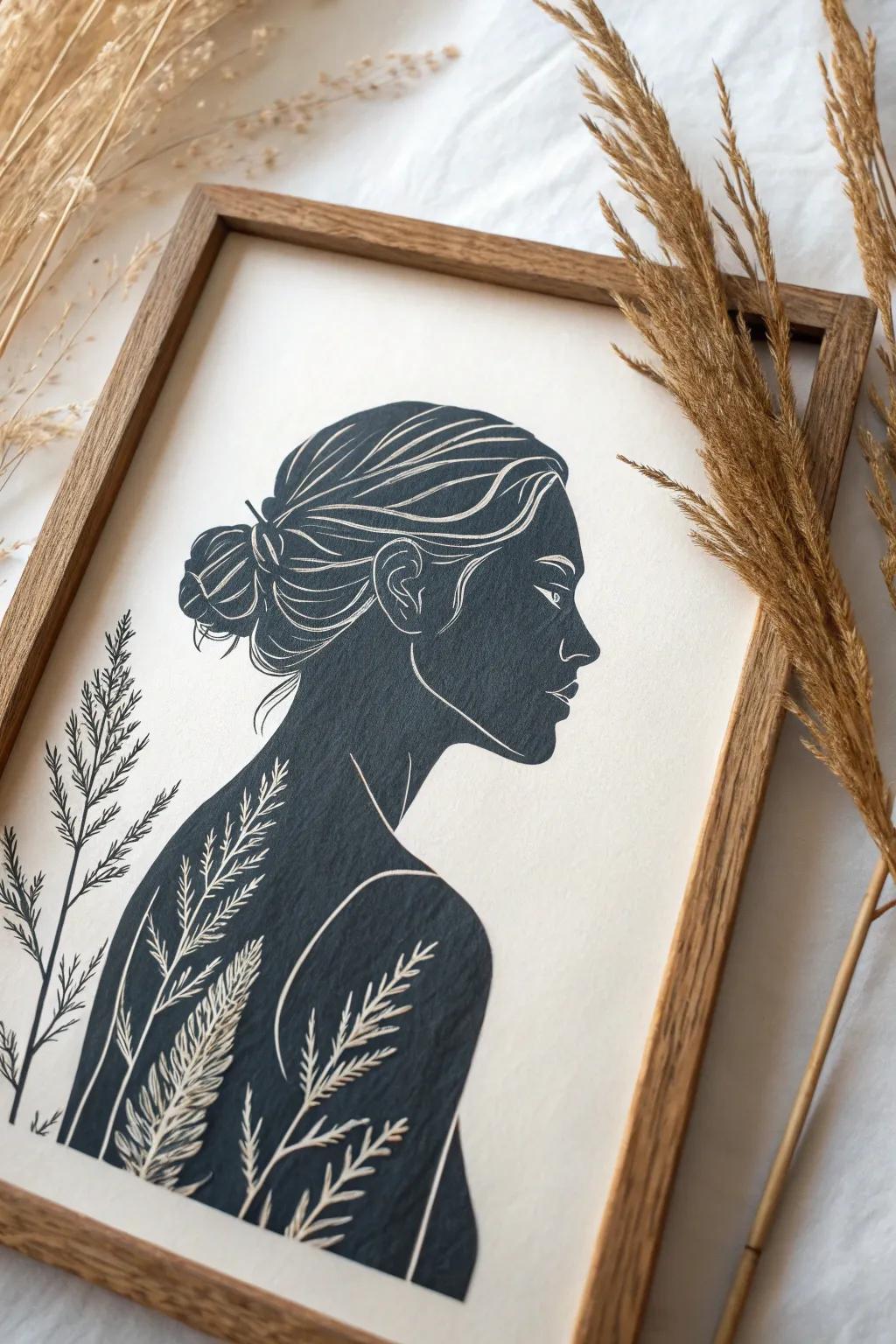Embrace the art of simplicity with this elegant linocut silhouette, where minimalism meets personal expression.