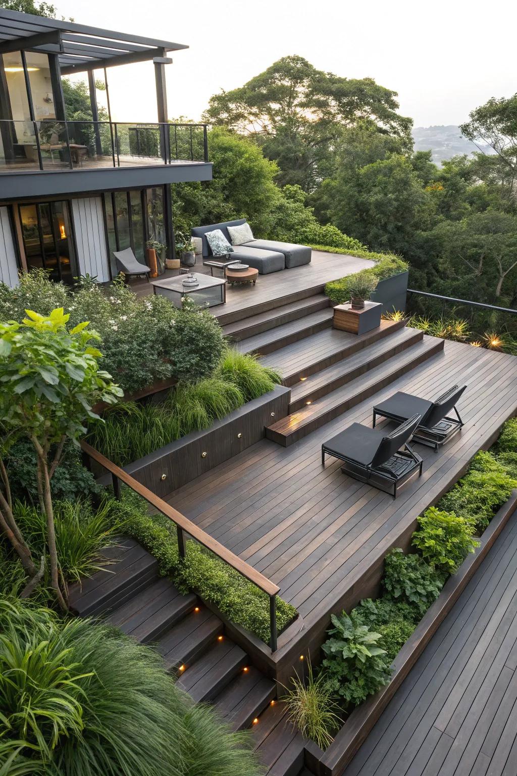 Elevate your outdoor experience with a stylish multi-level deck design.