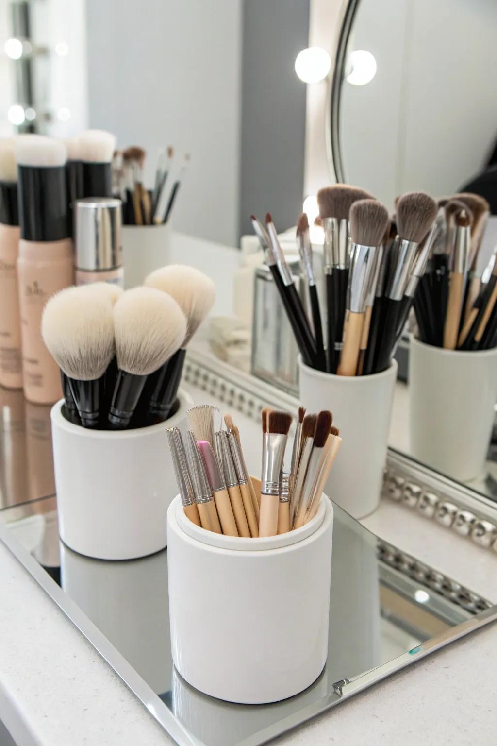 Neutral tones create a classic and clean look for brush storage.