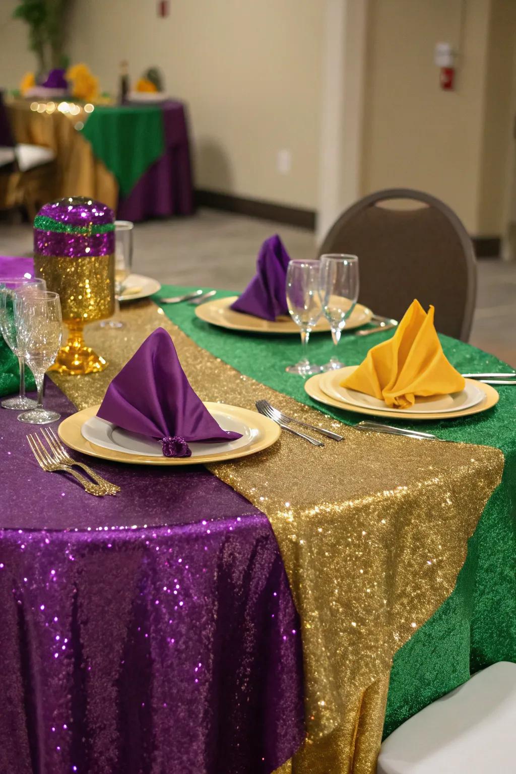 Bring sparkle to your dining experience with glittering linens.