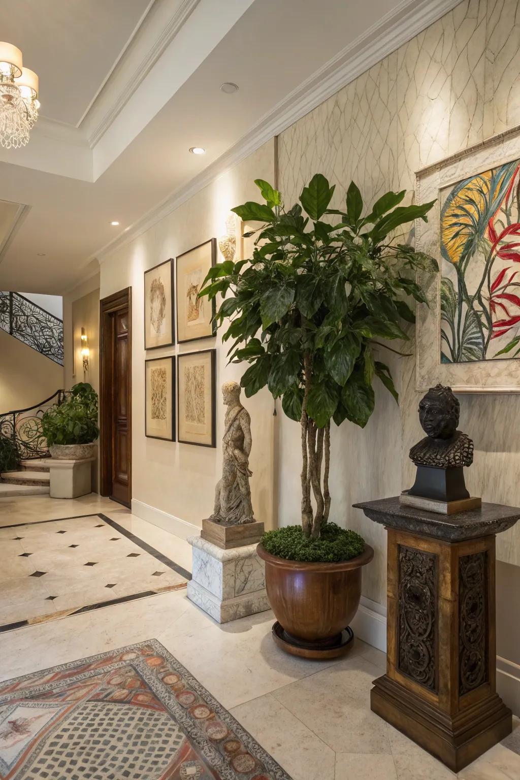Decorative elements personalize this modern foyer, adding warmth and style.