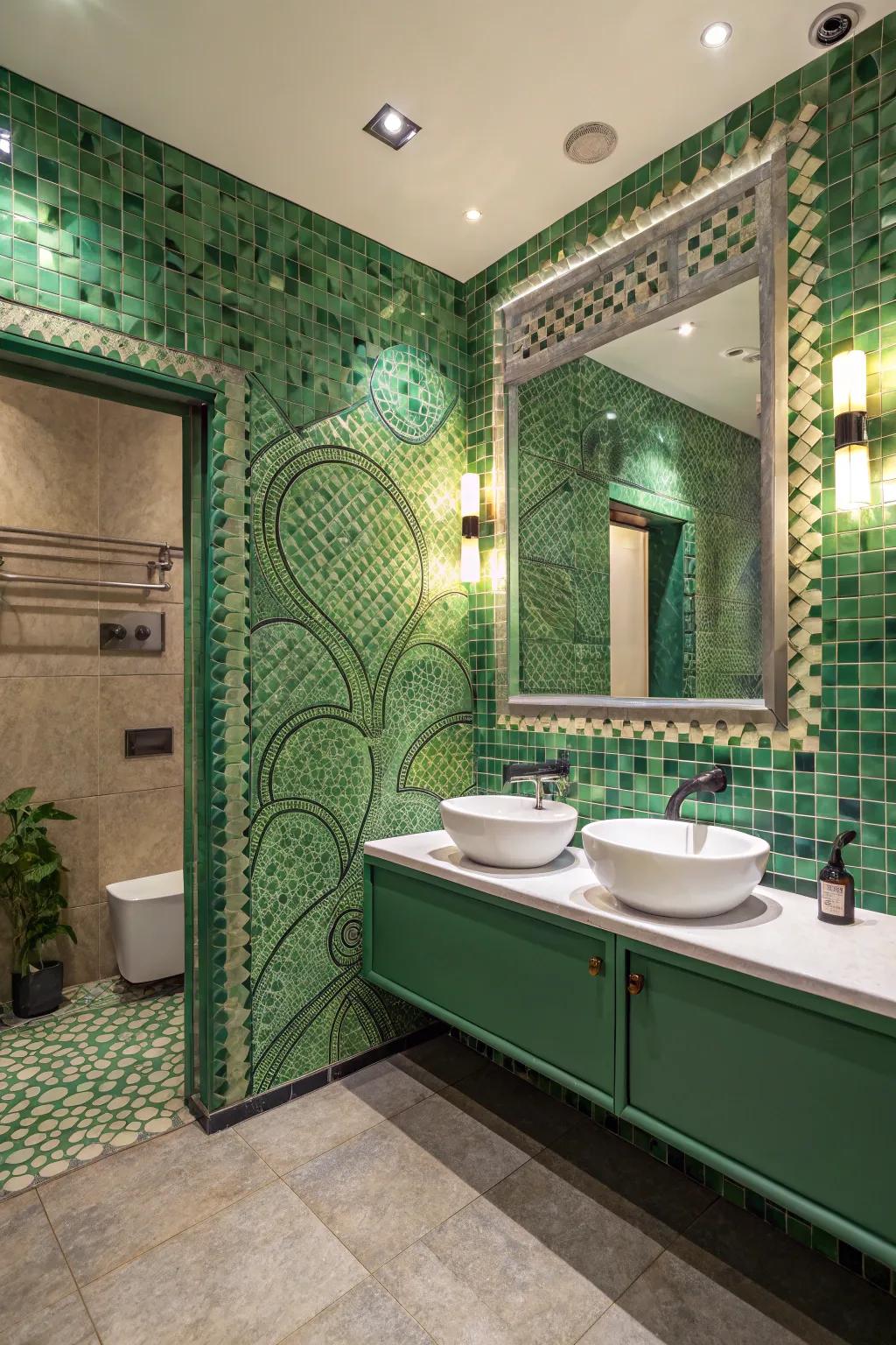 Artistic mosaic tiles bring creativity and vibrancy.