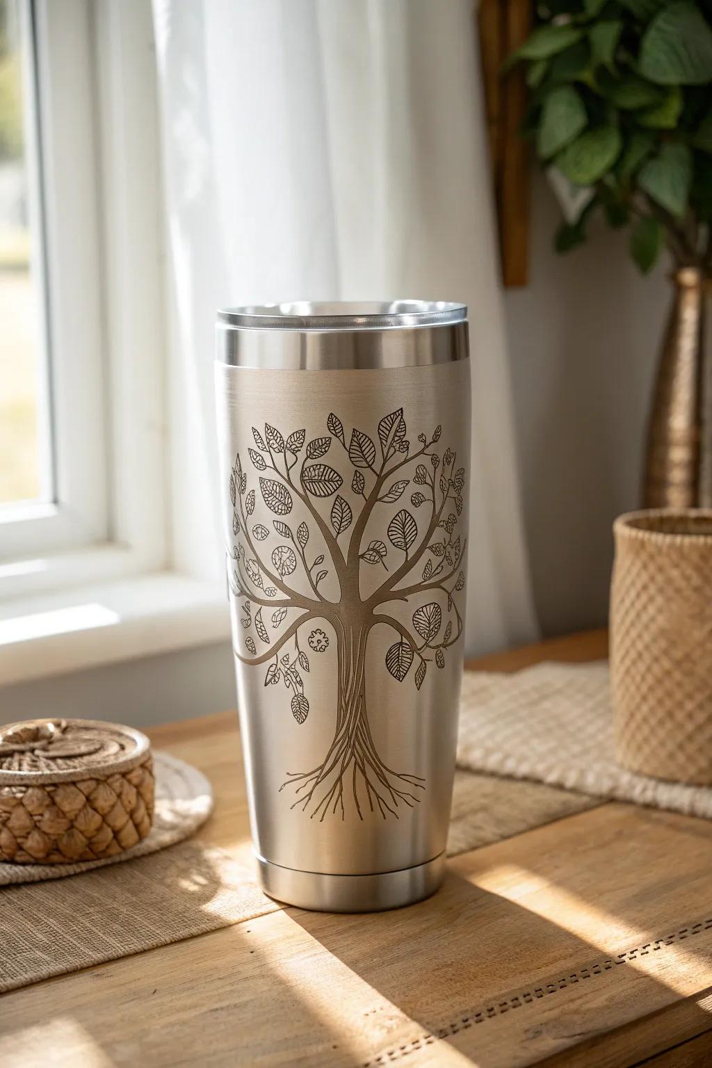 Carry a piece of home with you: Celebrate family with this beautifully crafted family tree tumbler.