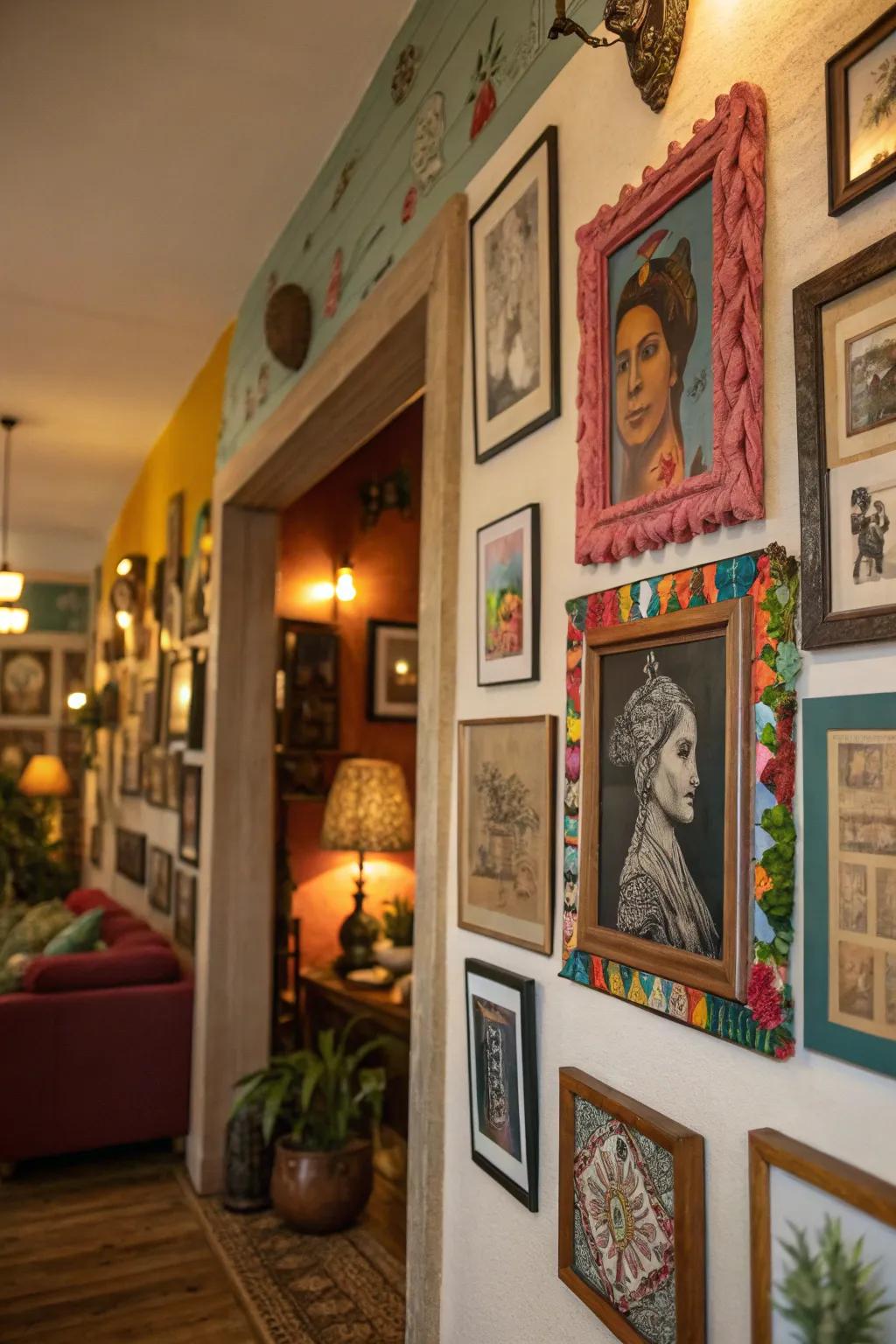 Art pieces add color and character, enhancing the room's mood.