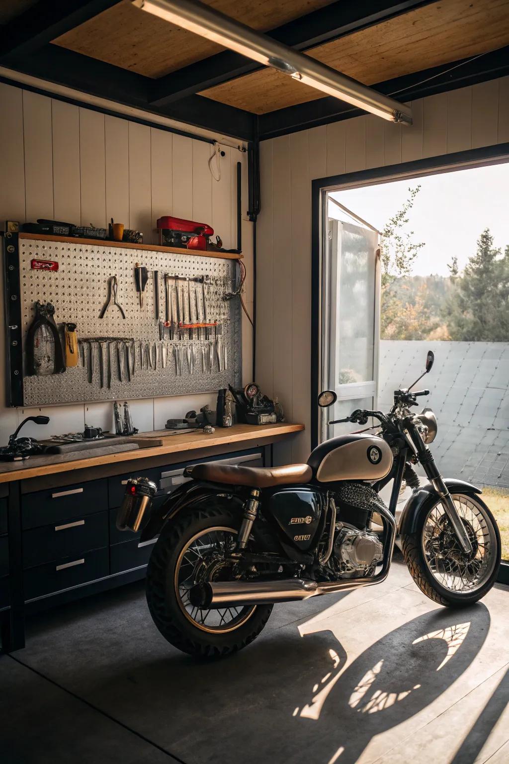 Transform your shed into the ultimate motorcycle workshop haven. #BikeRestoration #ManCave