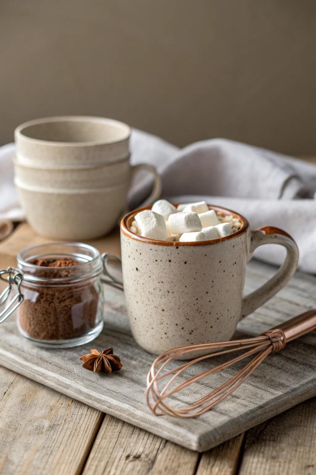 Indulge in the warmth of handmade hot cocoa on a chilly evening with this delightful mug kit.