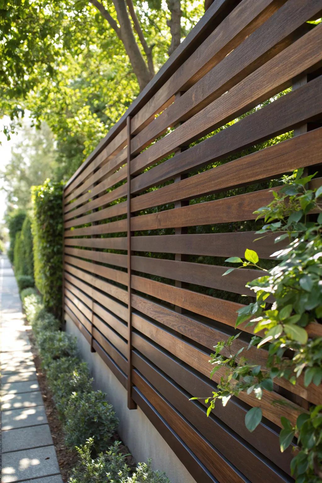 Elevate your outdoor space with the modern elegance of a wooden slat fence.