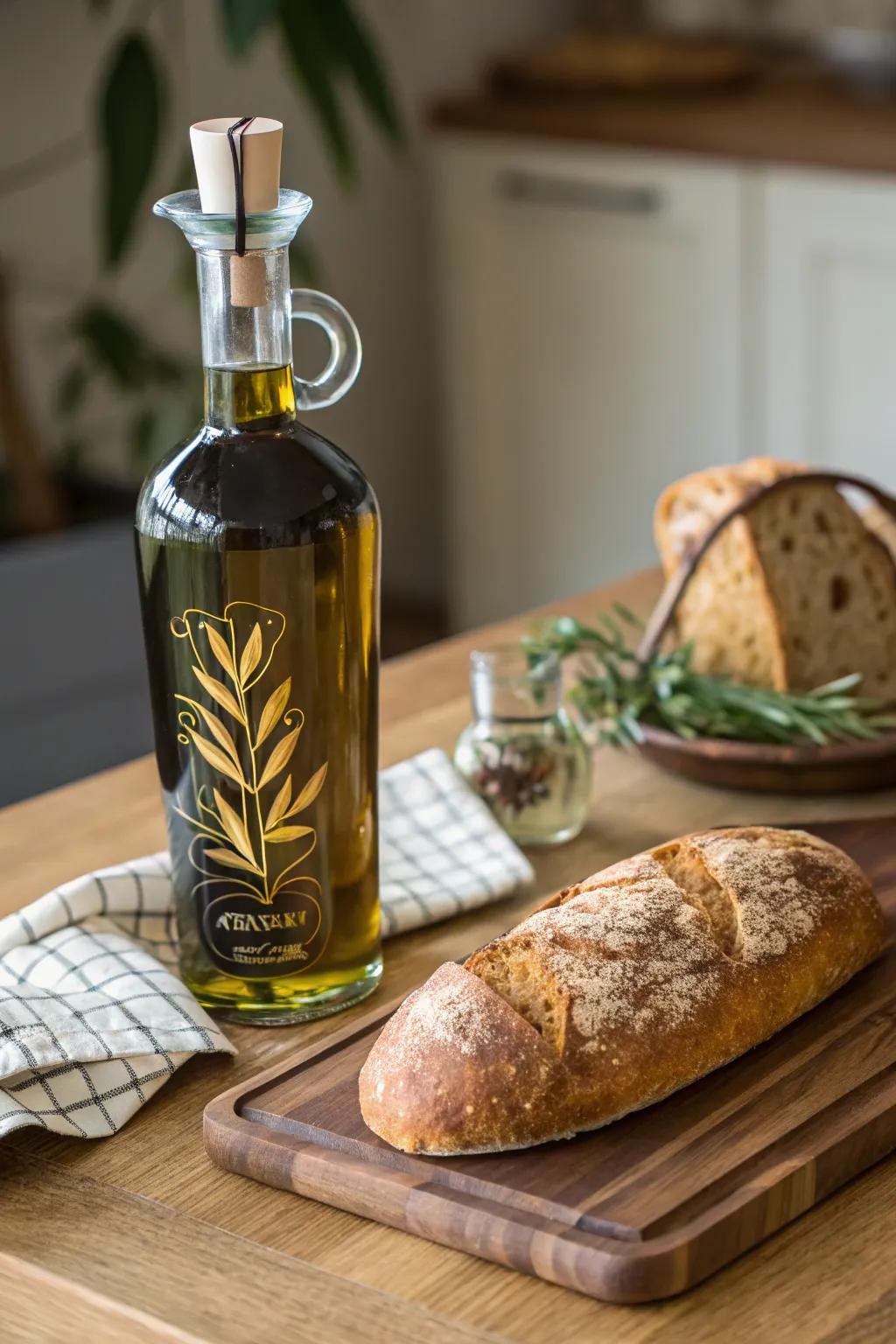 Artisanal olive oil paired with fresh bread makes a delightful gift.