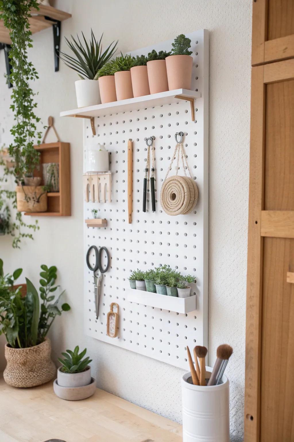 Transform your workspace with a chic and functional pegboard—where organization meets elegance!