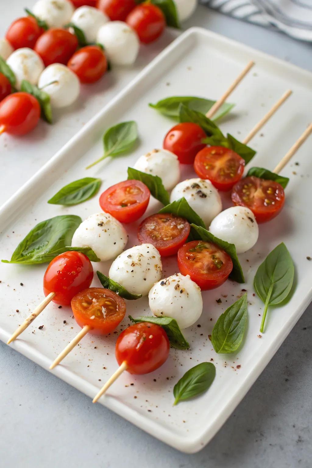 Caprese skewers bring a fresh and colorful touch to the table.