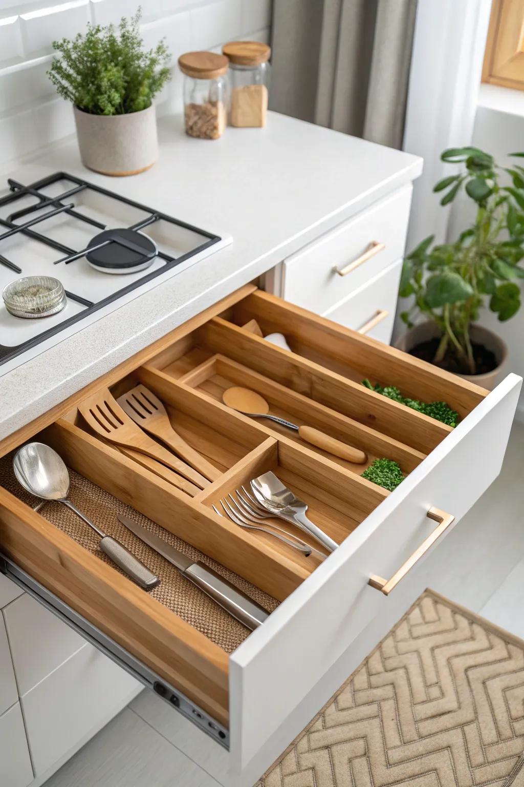 Elevate your kitchen organization with the natural elegance of bamboo inserts.