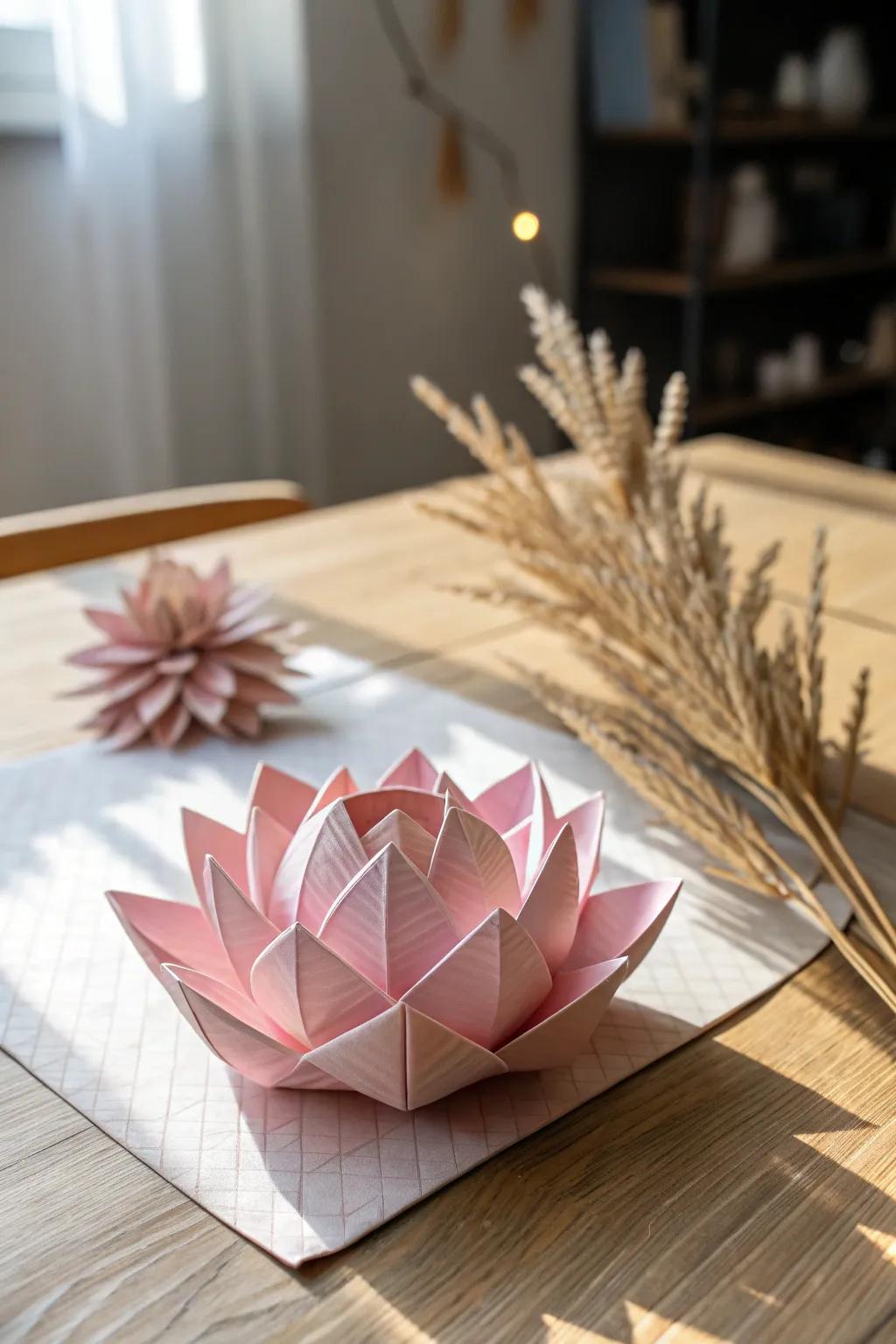 Discover tranquility in the art of origami with this elegant lotus bloom.