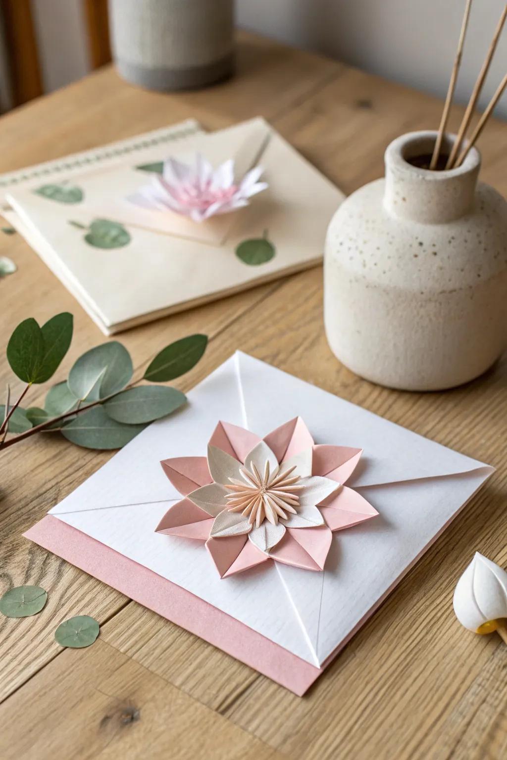 Delightful simplicity meets heartfelt creativity with this origami Mother's Day card.