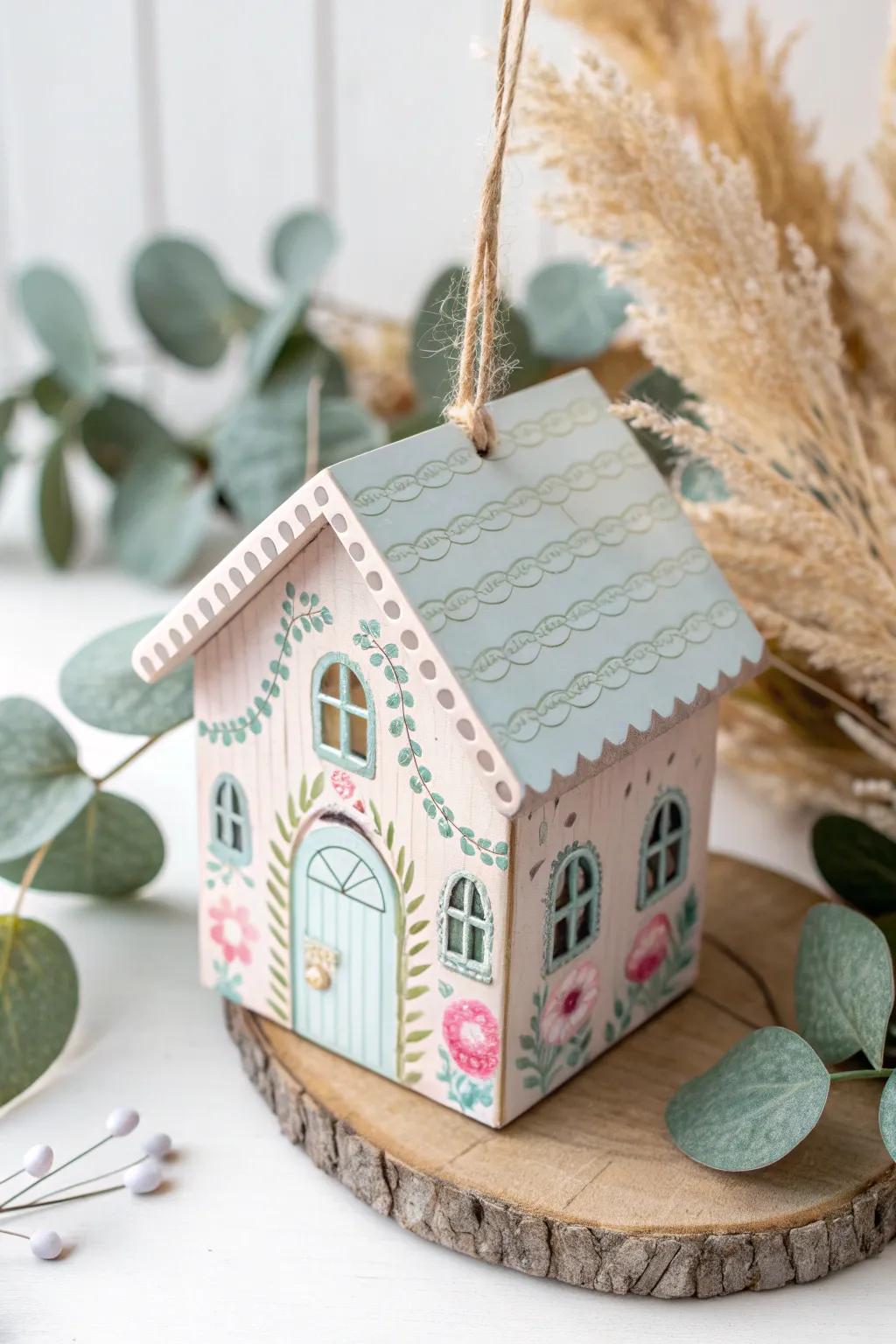 Embrace the storybook charm with this delightful hand-painted wooden cottage ornament, perfect for adding a touch of whimsy to your home decor.