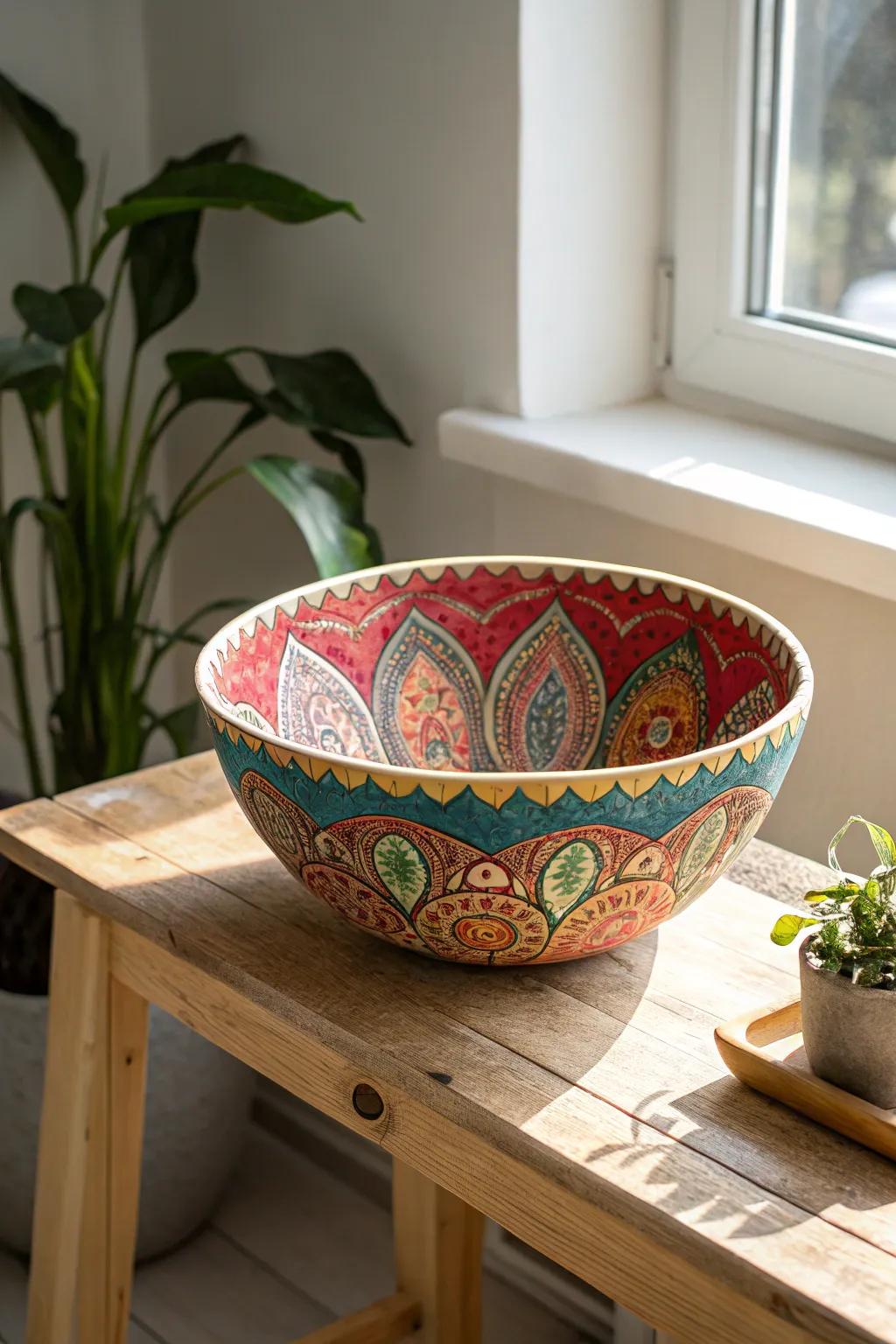 Elevate your table with a burst of color and creativity. This vibrant paper mache bowl brings artistry to everyday moments.