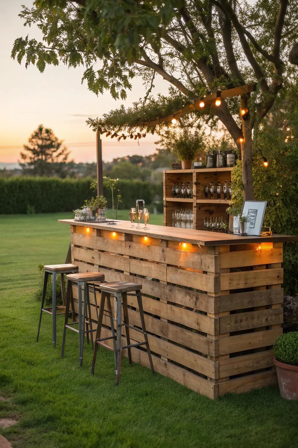 Transform your backyard into the ultimate gathering spot with a DIY pallet bar. Cheers to evenings under the stars!