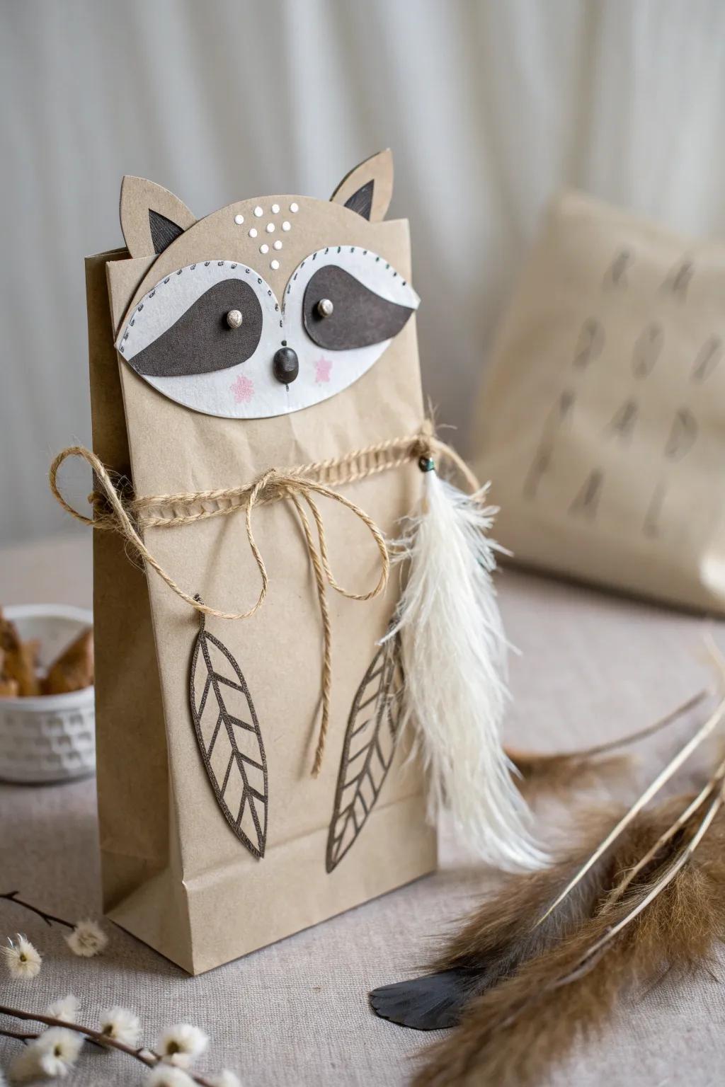Meet your new favorite paper bag puppet: a charming raccoon with minimalist Boho flair!
