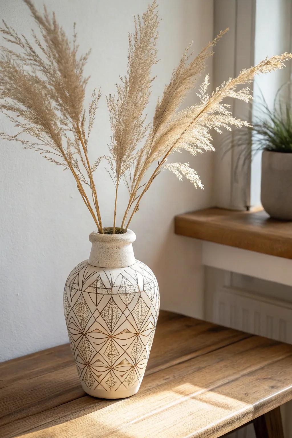 Embrace the art of texture with this stunning cross-hatched vase, where simplicity meets elegance.