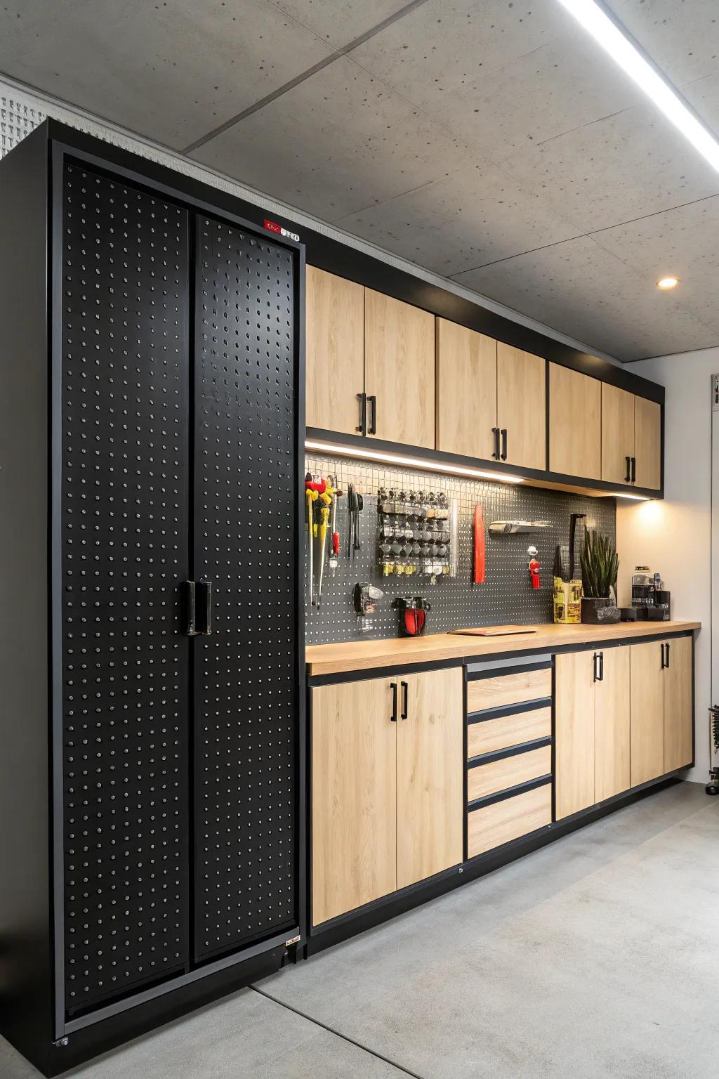 Transform your garage with stylish sliding pegboard doors—where elegance meets efficiency.