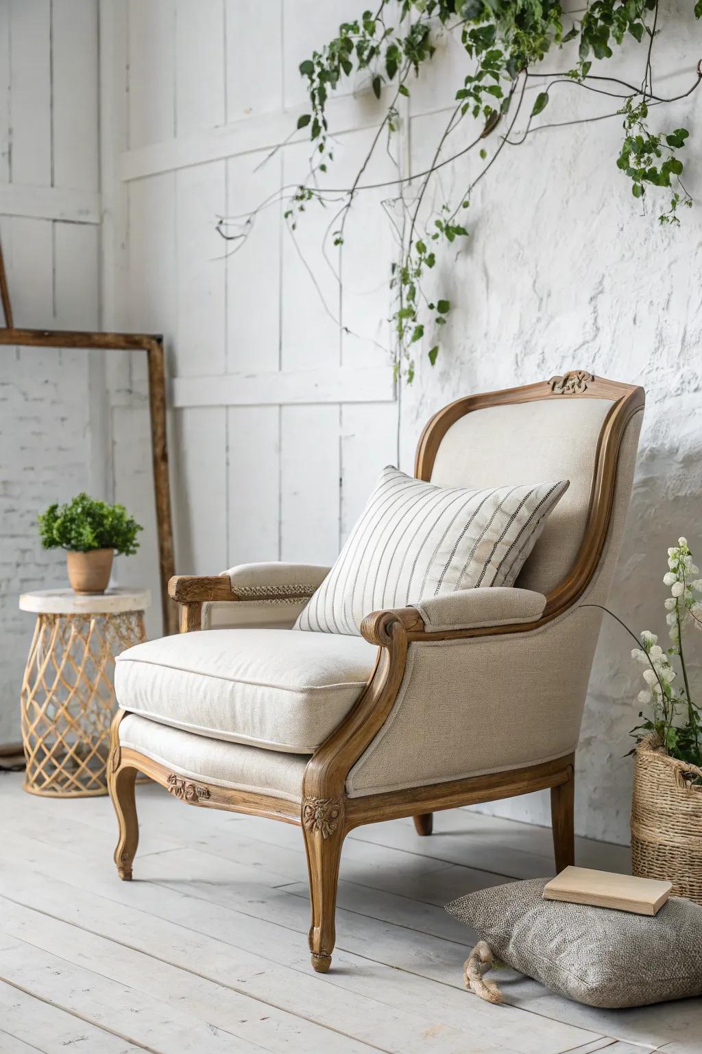 Elevate your photo booth with elegant comfort—vintage seating that invites relaxation and style.