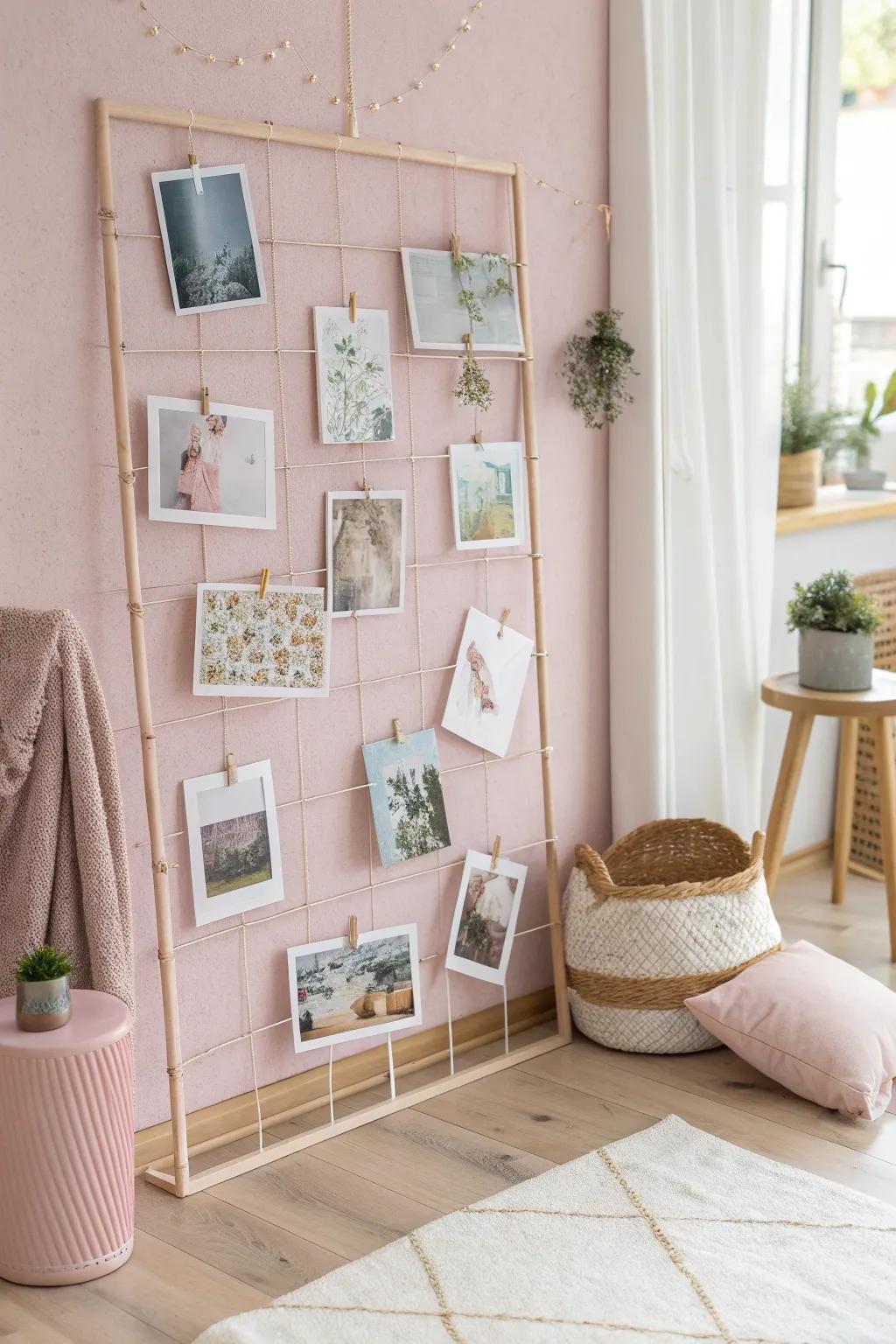 Create your personal memory wall: A pink bulletin board that turns cherished moments into a stylish photo collage.