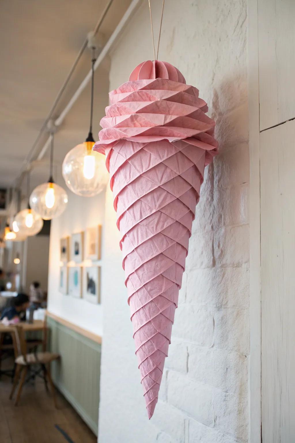 Indulge in the sweet simplicity of handcrafted art with this giant pink ice cream cone masterpiece. 🍦✨