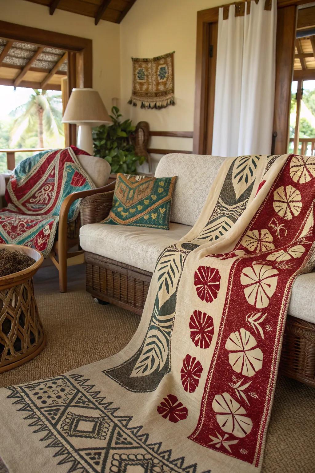 Traditional Polynesian motifs add cultural depth.