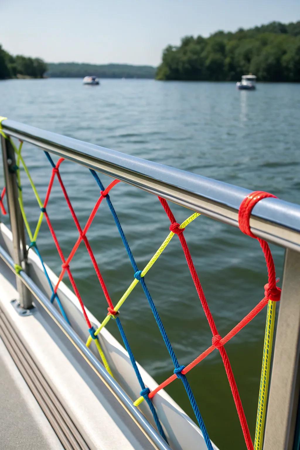 Elevate your pontoon experience with the sporty elegance of bungee cord railings.