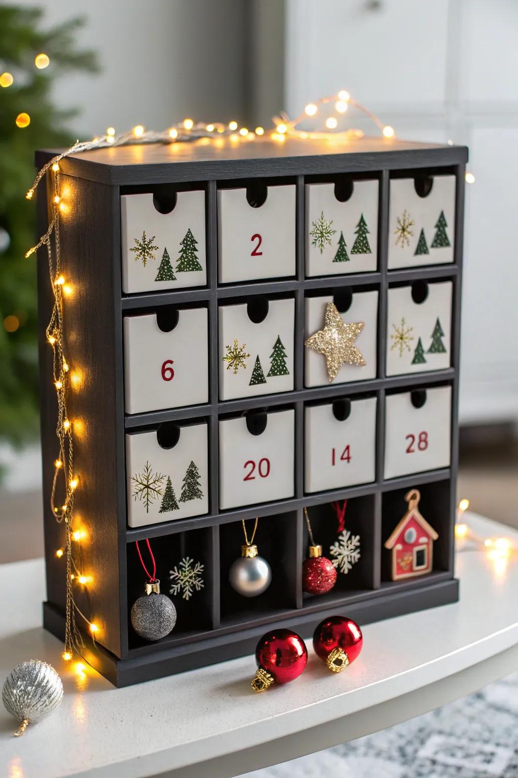 A modern advent calendar adds a touch of elegance to holiday traditions.