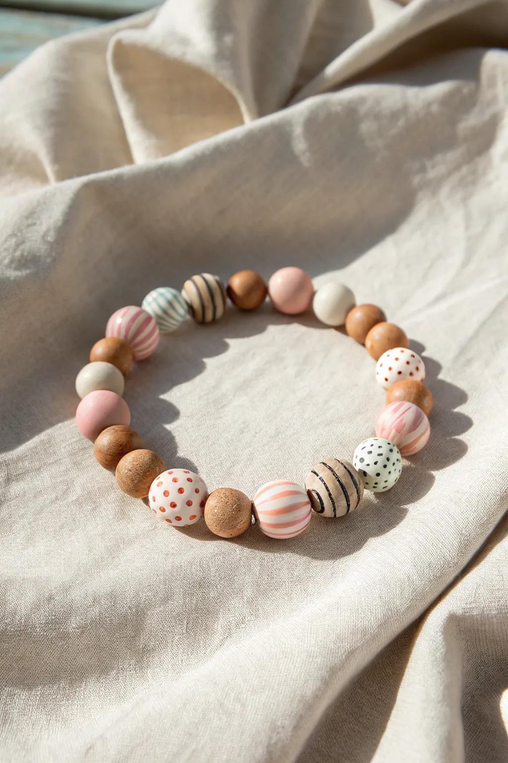 Patterned Perfection: Embrace the playful elegance of stripes and polka dots in a minimalist clay bead bracelet.