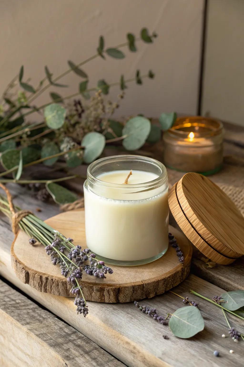 Embrace the art of simplicity with your own handmade scented candle, infusing your space with warmth and natural beauty.