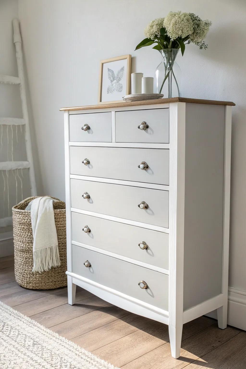 Elevate your space with a touch of two-tone sophistication. ✨ #MinimalistElegance #RefurbishedDresser