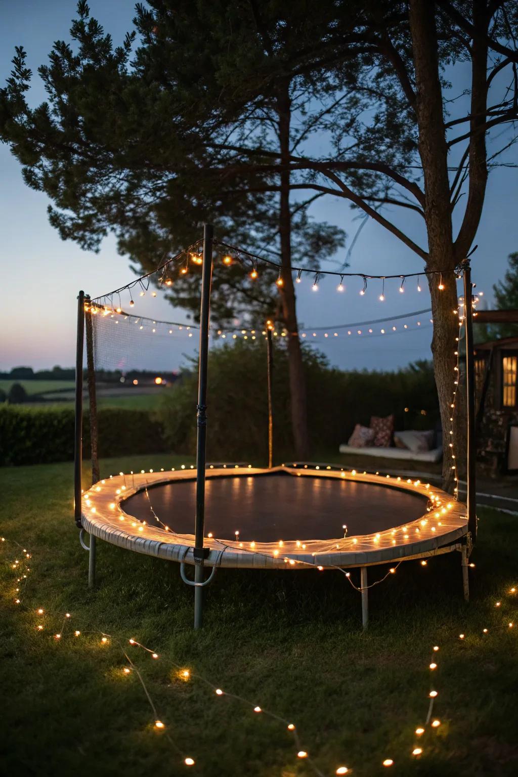 Transform your garden into a cozy retreat with this enchanting trampoline light feature.