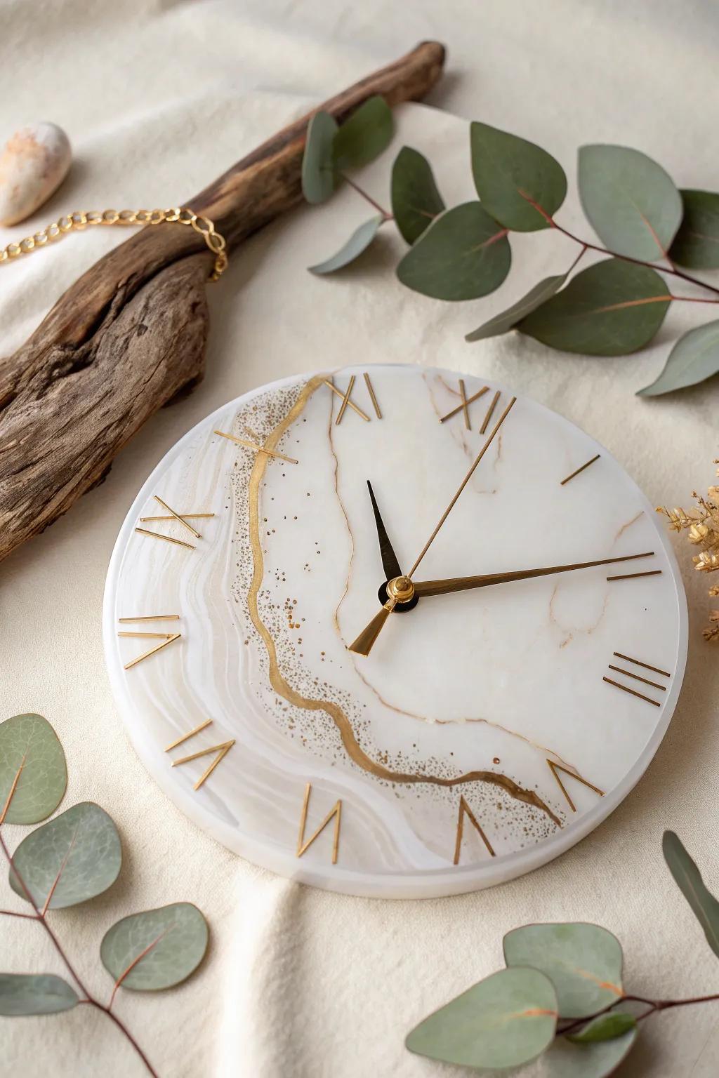 Elevate your space with this gilded resin clock, where minimalist design meets luxurious metallic elegance.