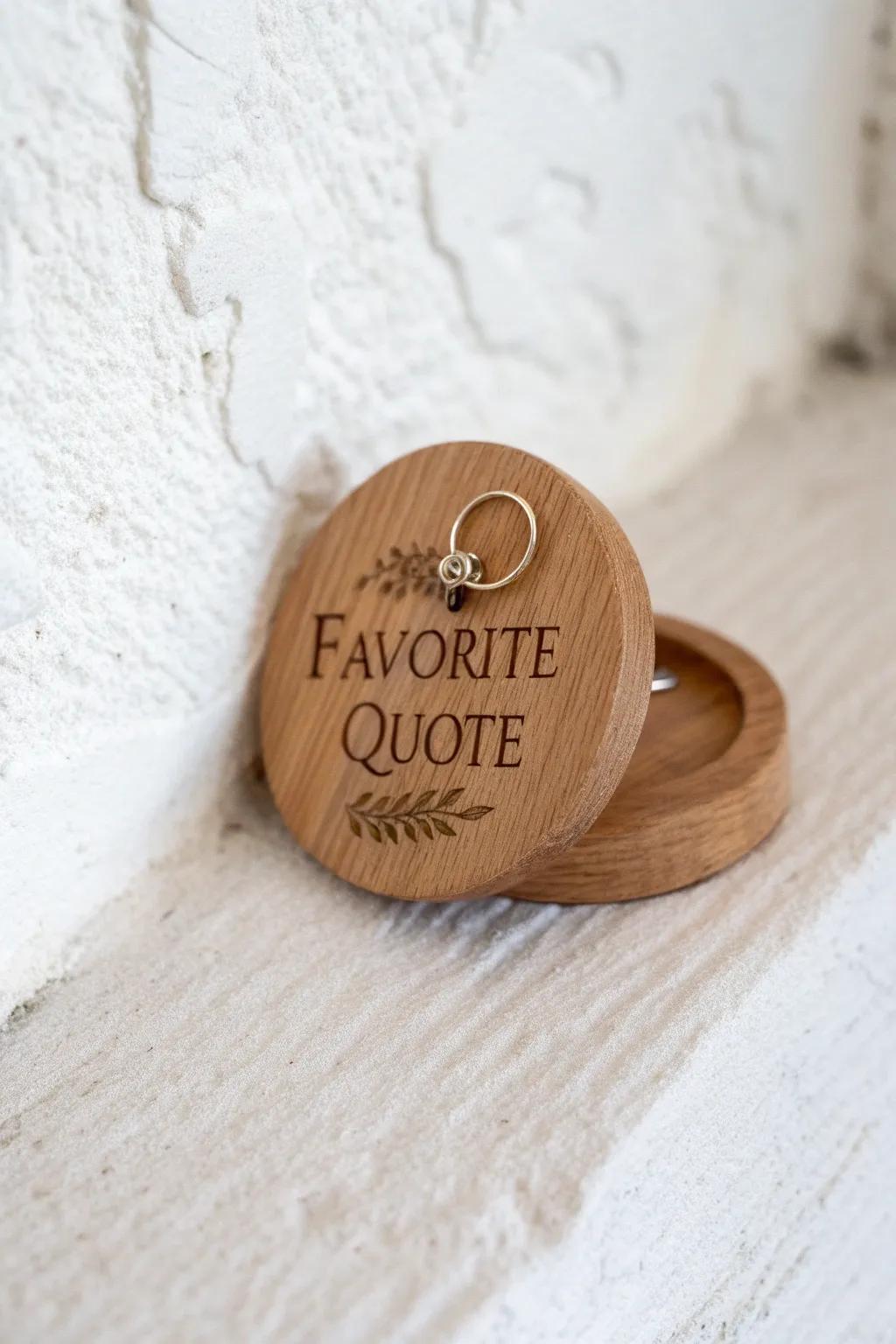 Elevate your space with a custom engraved wooden plaque that doubles as a stunning ring holder.