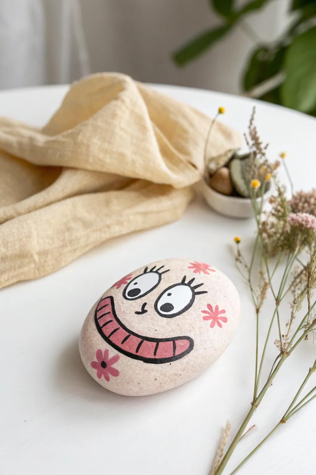 Add a touch of whimsy to your decor with these charming cartoon-faced rocks!