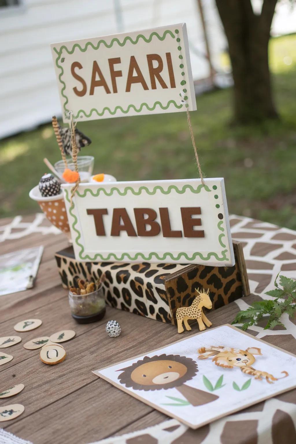 Playful signs add a whimsical touch.