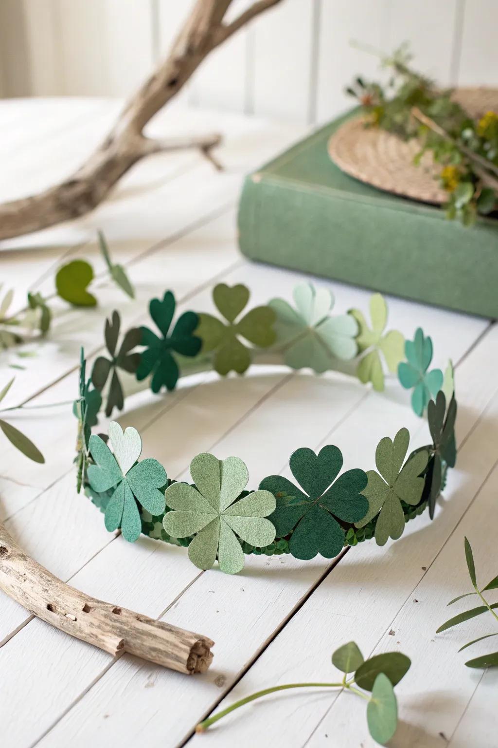 Capture the charm of Saint Patrick's Day with a handcrafted clover crown, where simplicity meets whimsical elegance.