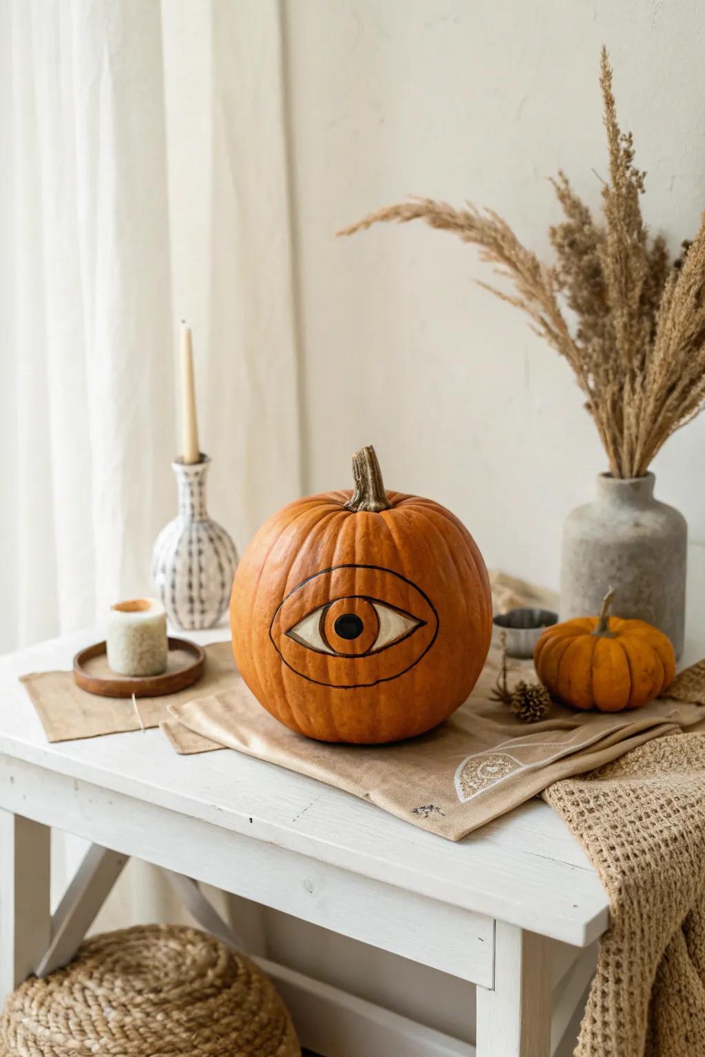 Embrace the mythical charm of the cyclops with this minimalist pumpkin carving—perfect for adding a touch of whimsy and elegance to your autumn décor!